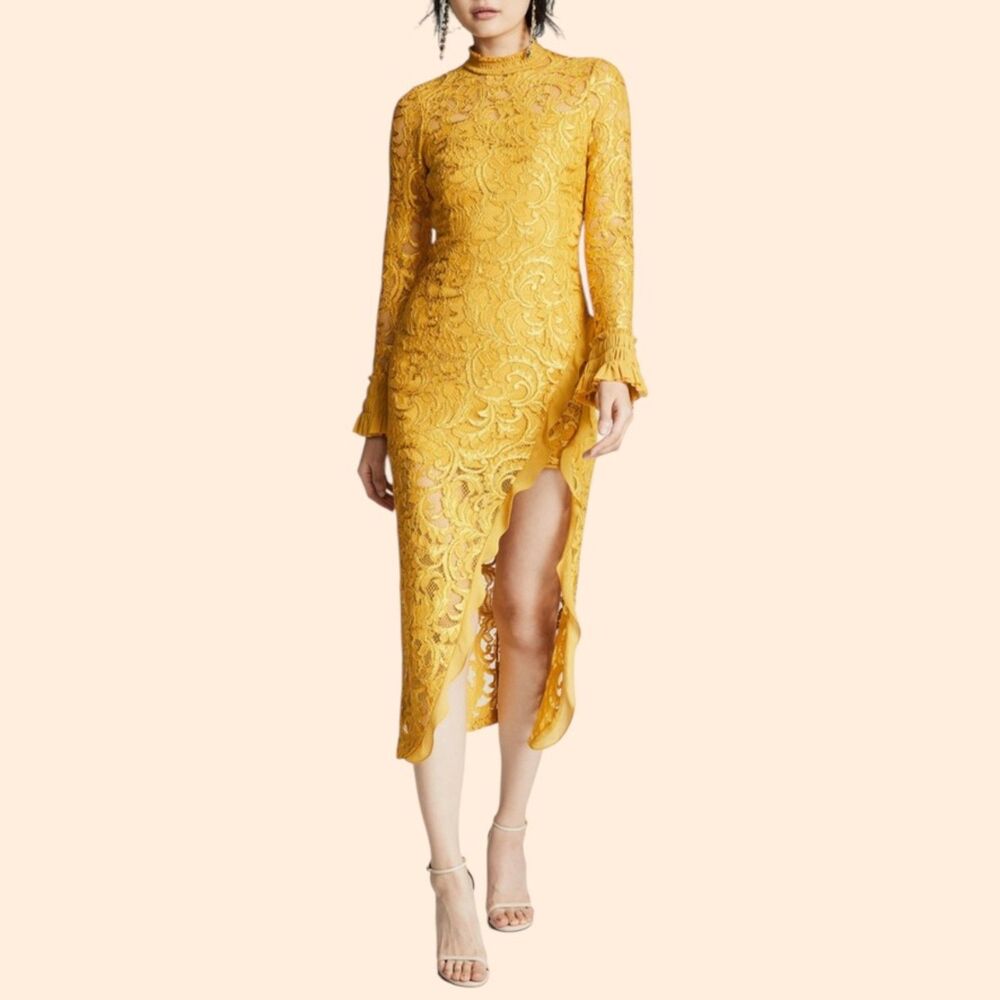 Alexis Fala Lace Yellow Midi Dress